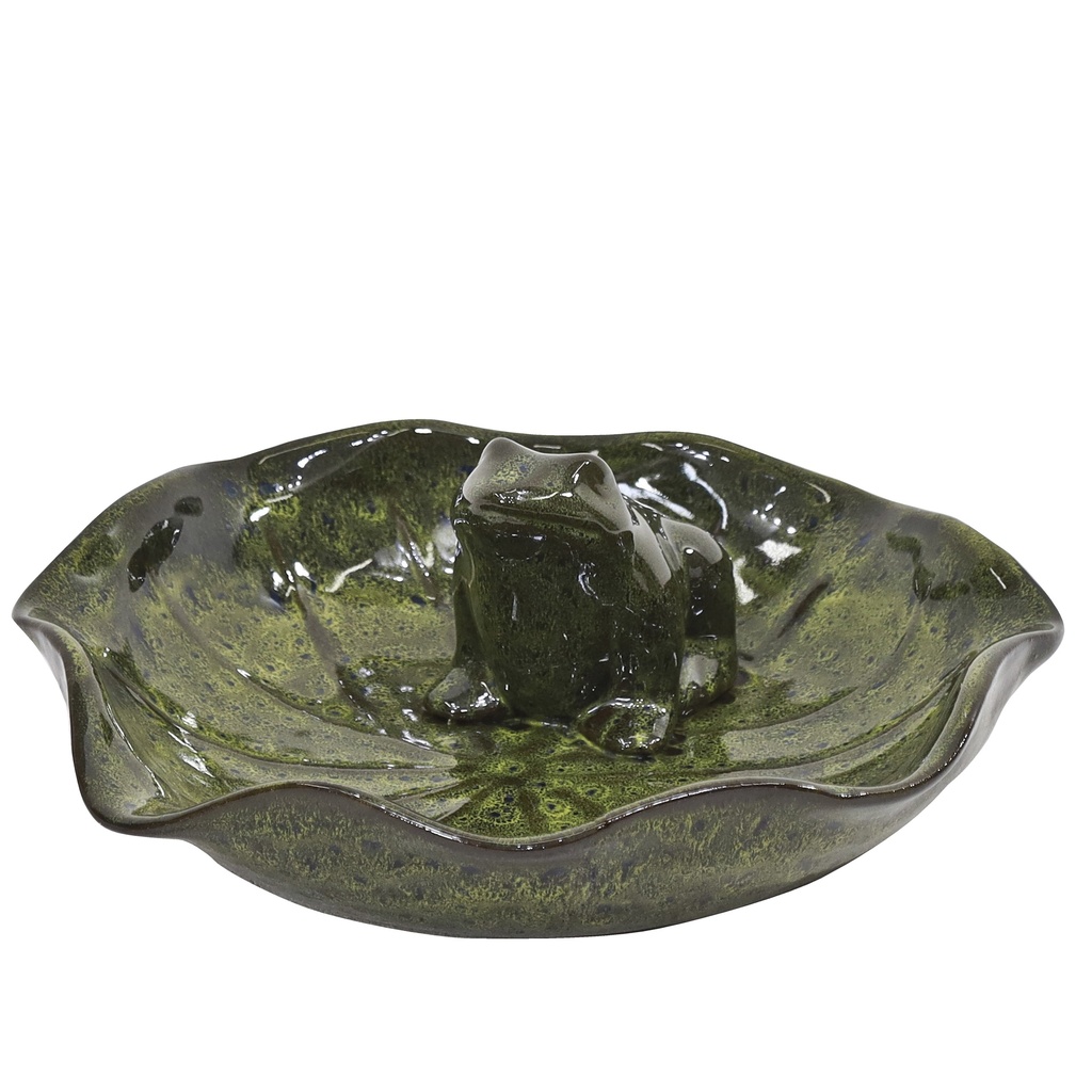 [42DVKJG] BIRD BATH LOTUS WITH FROG JUNGLE FOREST GREEN