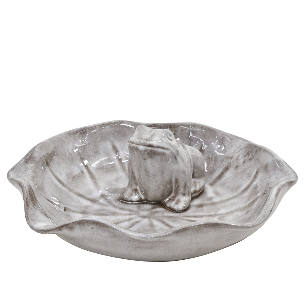 [42DVKSW] BIRD BATH LOTUS WITH FROG SPRING WHITE