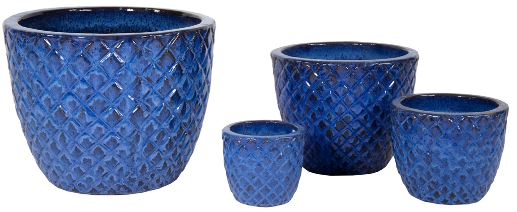 GLAZED EGG POT PINEAPPLE FALLING BLUE